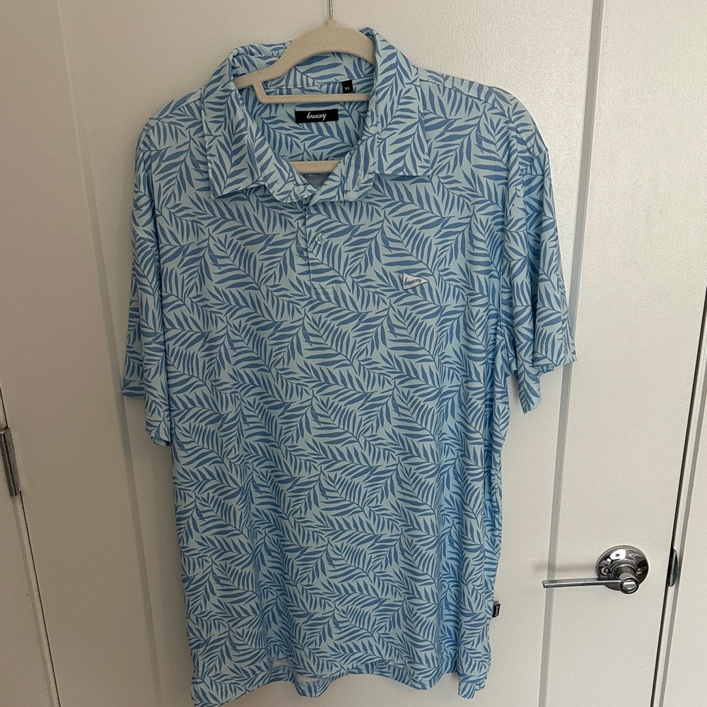 Geoffrey Beene Blue Leaf Pattern Polo Shirt